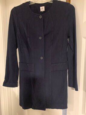 Cabi Women's Navy Button-Front Long Coat